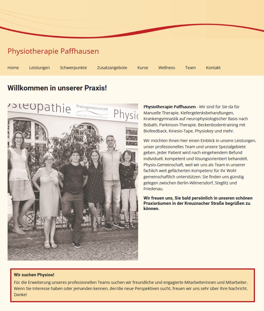 Physiotherapie Paffhausen, Homepage